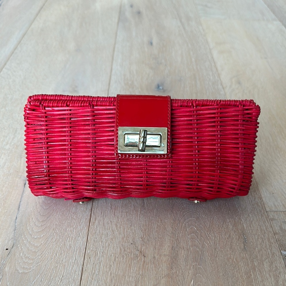 J. Crew Vibrant Red Clutch with Woven Texture and Metallic Closure